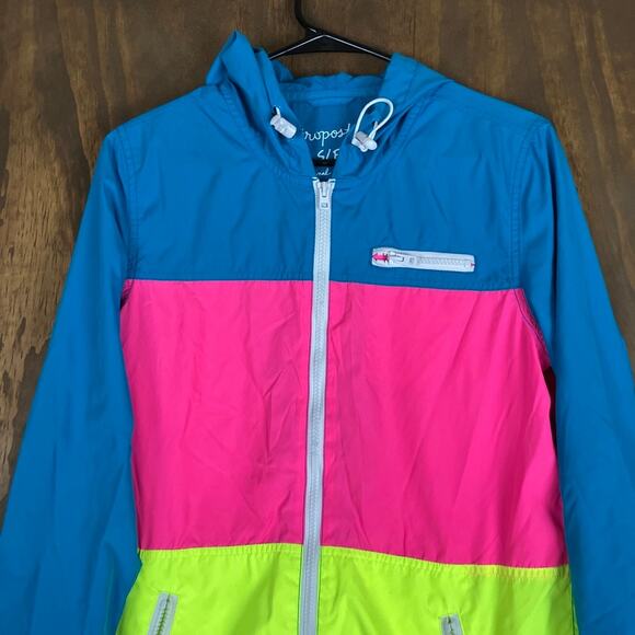 Aeropostale Womens Jacket Multicolor Block Hooded Windbreaker Zip Pockets Small - Picture 2 of 11